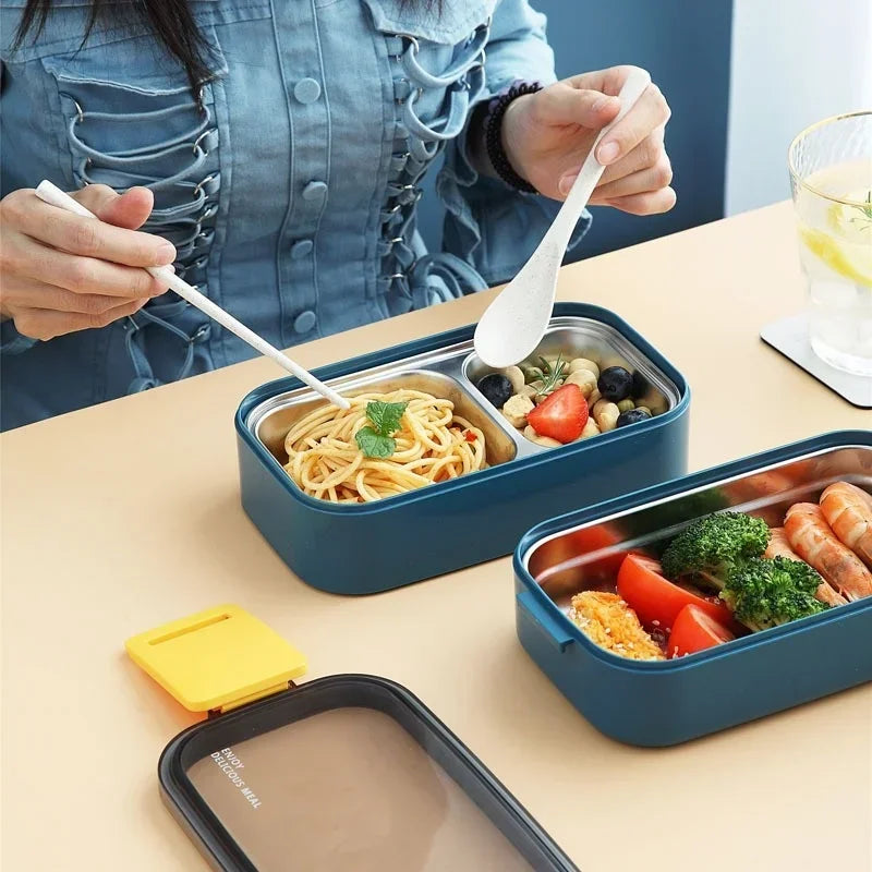 304 Stainless Steel Lunch Box for Adults Kids School Office 1/2 Layers Microwavable Portable Grids Bento Food Storage Containers
