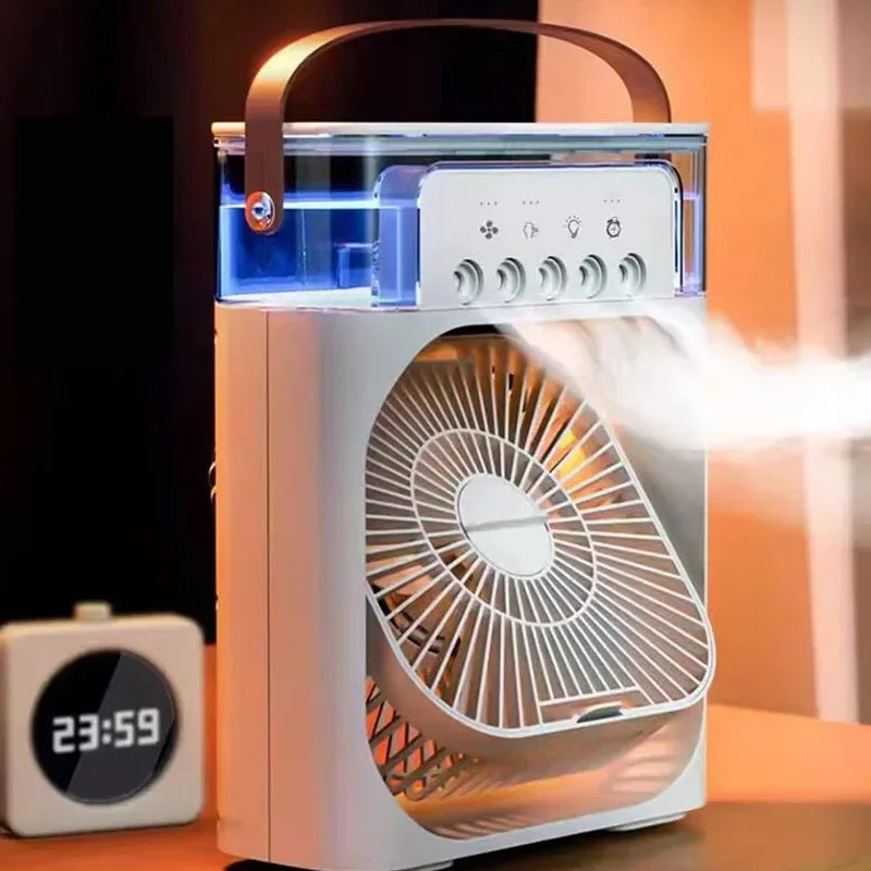 3 In 1 Mini Portable USB AC Fan Humidifier & LED Water Lamp