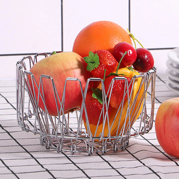 Stainless Steel Deformable Fruit Basket Foldable Deformable Wire Fruit Basket Drain Vegetable Serving Tray Drain Room Bathroom